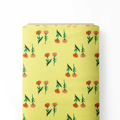 Orange florals on yellow background Print Fabric