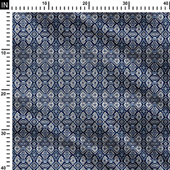 Geometrical Boho Blue White Motifs Print Fabric
