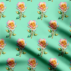 Dust Green Roses Print Fabric