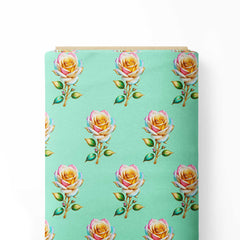 Dust Green Roses Print Fabric