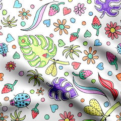 Doodled Tropical Flower Print Fabric