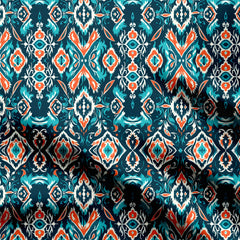 Dark Cyan Ikat Print Fabric