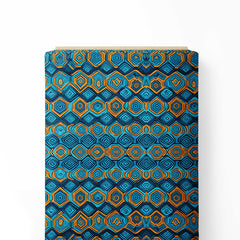 Blue Tribal Hexagons Print Fabric