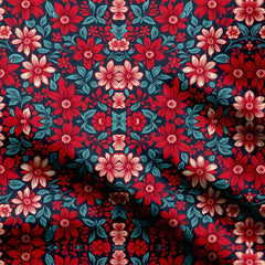 Crimson Floral Print Fabric