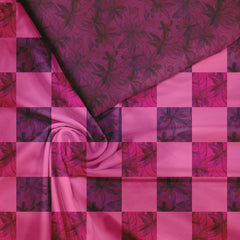 Checkered Florals Tussar Silk Unstitched Suit Set