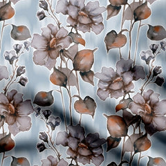 Grey Mist Blossoms Print Fabric