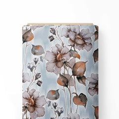 Grey Mist Blossoms Print Fabric