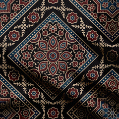 Ajrakh geometric elegance Black Print Fabric