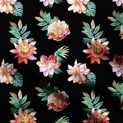big natural flowers in black ground Print Fabric
