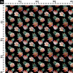 big natural flowers in black ground Print Fabric