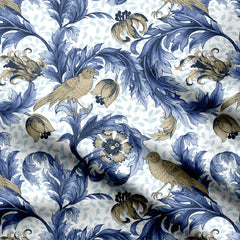 bird and blue leaf design Print Fabric