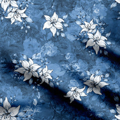 white floral and blue ground mixture Print Fabric