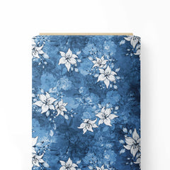white floral and blue ground mixture Print Fabric