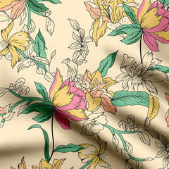 Sketch flower design Print Fabric