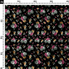 floral bunch black allover Print Fabric