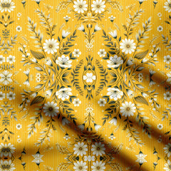 Yellow Stripe Floral Print Fabric