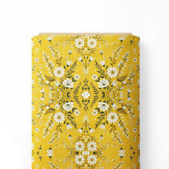 Yellow Stripe Floral Print Fabric