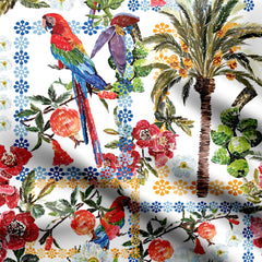 palm tree with parrot pattern Print Fabric