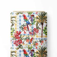 palm tree with parrot pattern Print Fabric