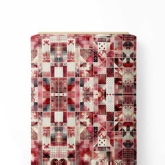 Red Geometric Blocks Print Fabric