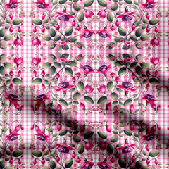 Pink Plaid Floral Print Fabric