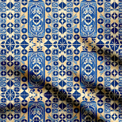 Tranquil Blue Tile Print Fabric