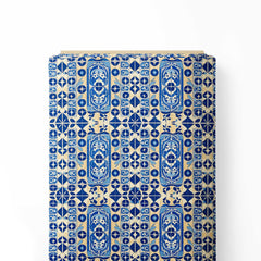 Tranquil Blue Tile Print Fabric