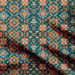 Dark Cyan Pichwai Intricate Tiny Print Fabric