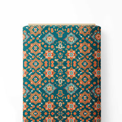 Dark Cyan Pichwai Intricate Tiny Print Fabric