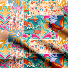 shapes and multy flowers Print Fabric