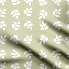 white leaves on mint green Cotton Fabric