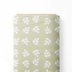 white leaves on mint green Cotton Fabric