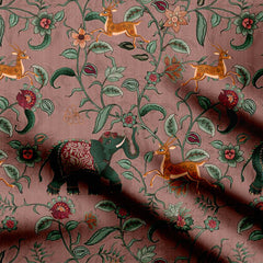 Hiran and Elephant Kalamkari Print Fabric