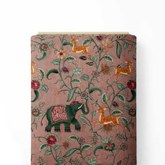 Hiran and Elephant Kalamkari Print Fabric