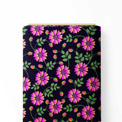 Magenta Flowers on Navy Print Fabric