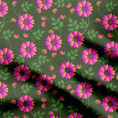 Magenta Flowers on Green Print Fabric