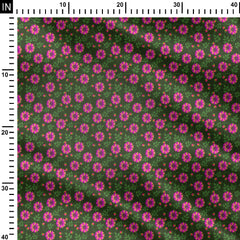 Magenta Flowers on Green Print Fabric