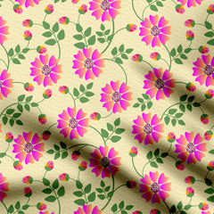 Magenta Flowers on Lemon yellow Print Fabric