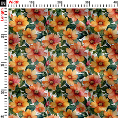 Big Orange Floral Print Fabric