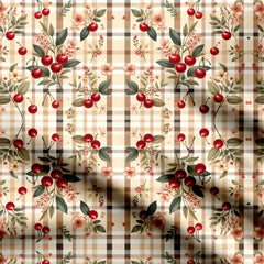 Stripe Plaid Cherry Print Fabric