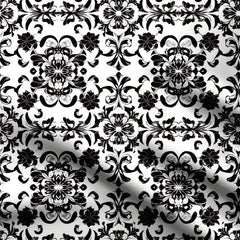 Black White Abstract Floral Design Print Fabric