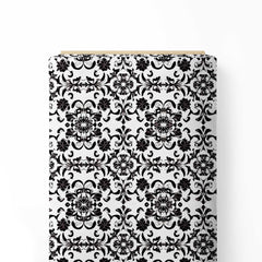 Black White Abstract Floral Design Print Fabric