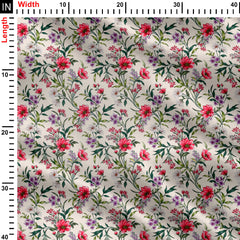 creamy ground with red floral Print Fabric