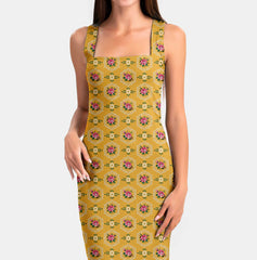 geometric pattern and flower and yellow ground Print Fabric