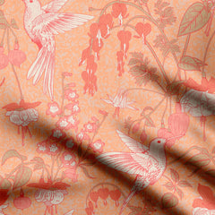 Hummingbirds bloom peach fuzz Print Fabric