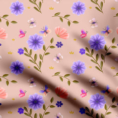 Spring floral Peach Print Fabric