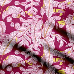 white leaf red ground Print Fabric