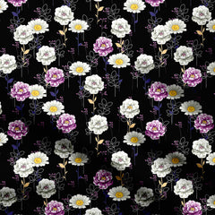 purple white floral Print Fabric