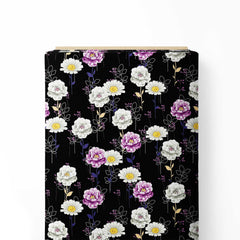 purple white floral Print Fabric