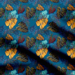 vintage yellow and blue leafs Print Fabric